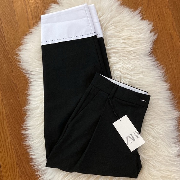 Zara High-Waist Pleat Front Poplin Hem Menswear Style Trousers - Picture 10 of 12